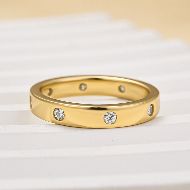 Louily Moissanite Round Cut Yellow Gold Wide Wedding Band - louilyjewelry