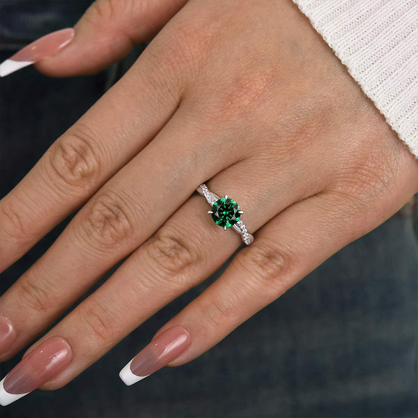 Louily Twist Round Cut Emerald Green Engagement Ring In Sterling Silver