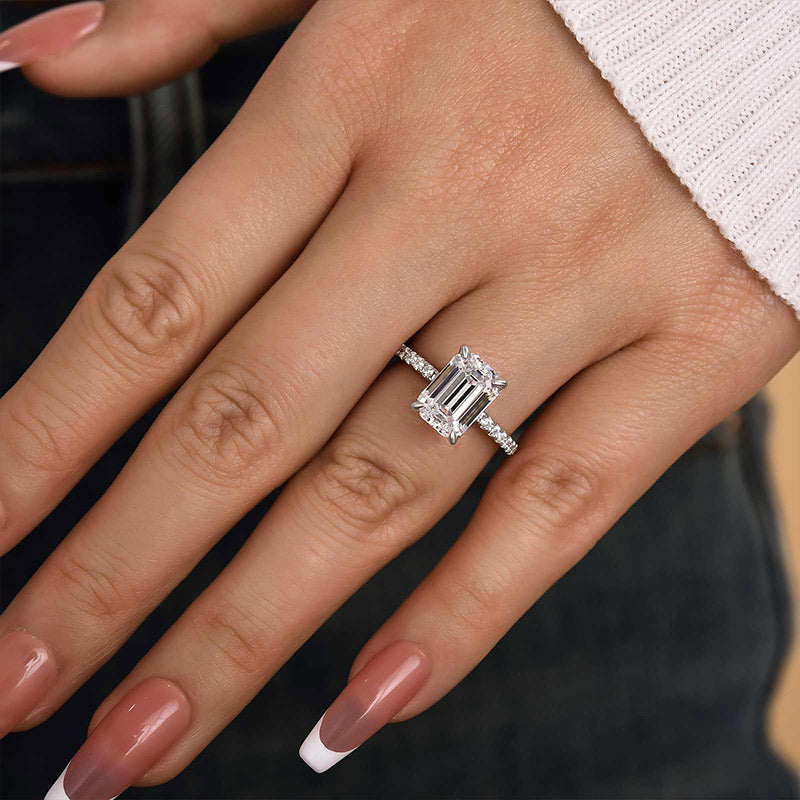 Louily Classic Emerald Cut Engagement Ring In Sterling Silver - louilyjewelry