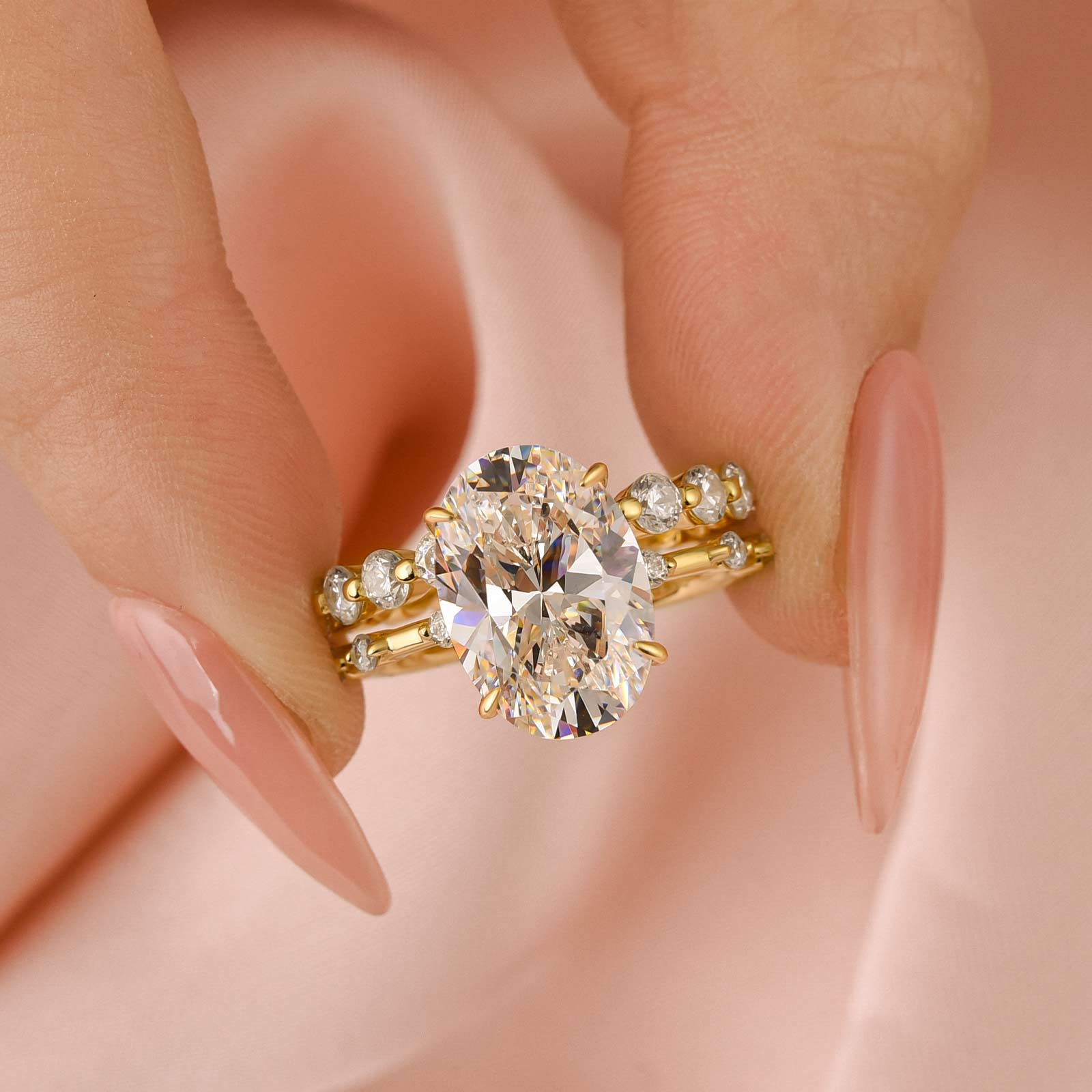 Louily Bright Yellow Gold Oval Cut Wedding Ring Set In Sterling Silver - louilyjewelry