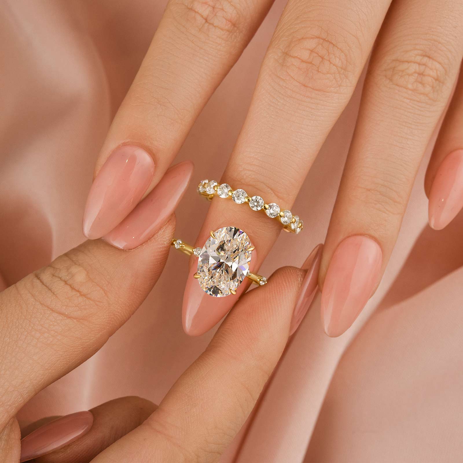 Louily Bright Yellow Gold Oval Cut Wedding Ring Set In Sterling Silver - louilyjewelry