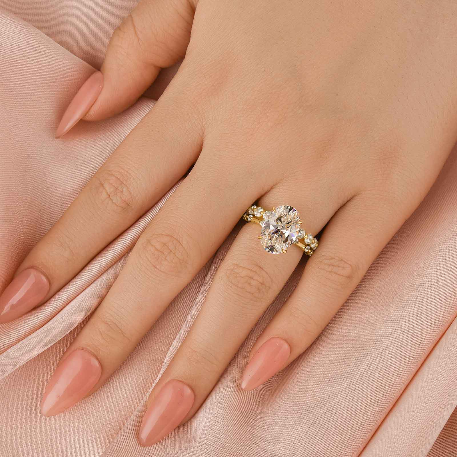 Louily Bright Yellow Gold Oval Cut Wedding Ring Set In Sterling Silver - louilyjewelry