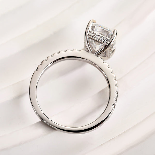 Louily Classic Emerald Cut Engagement Ring In Sterling Silver