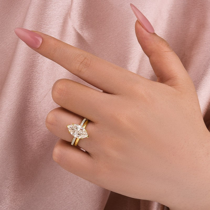 4.0Ct Marquise Cut Yellow Gold Moissanite Diamond Wedding Ring Set - louilyjewelry