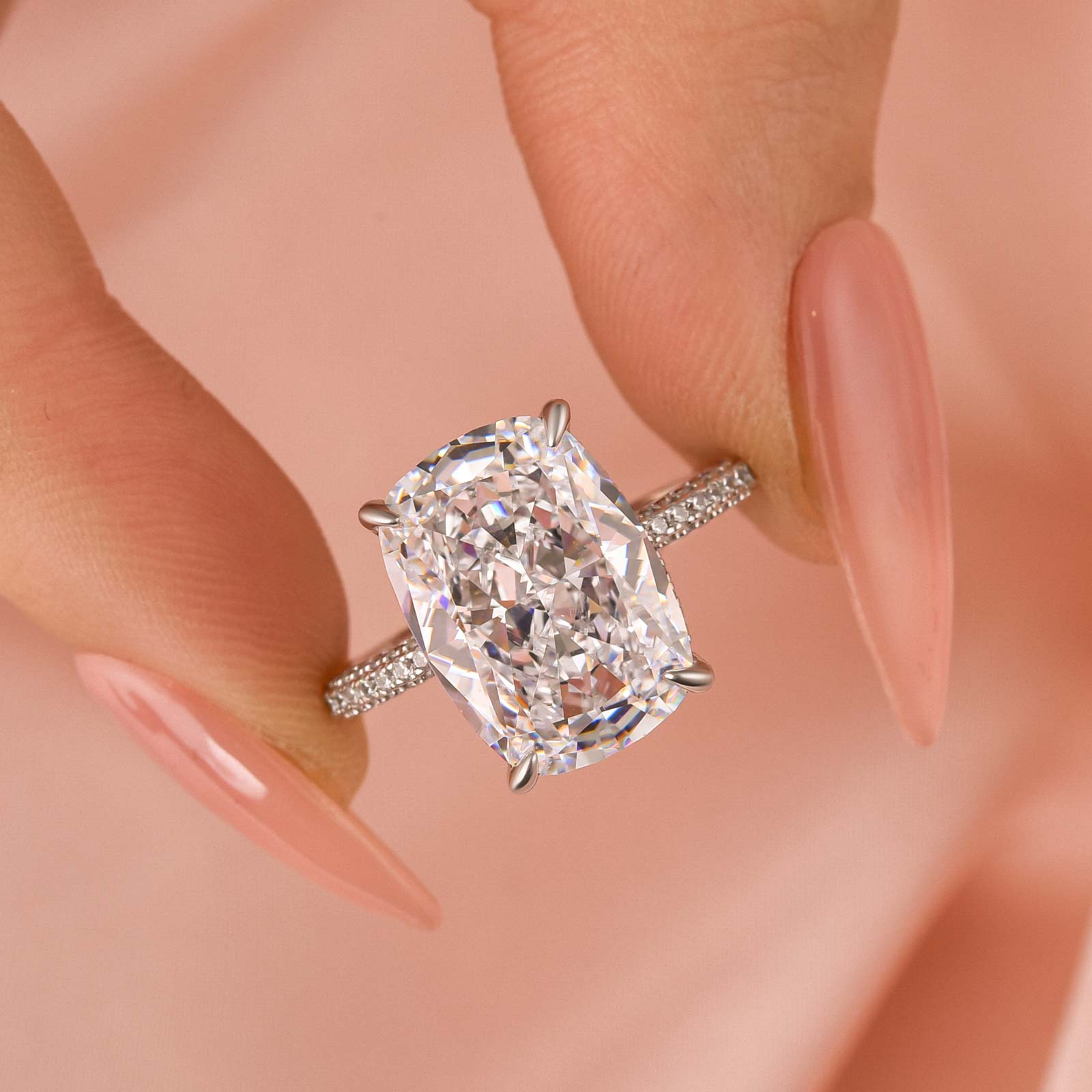 Louily Luxurious Elongated Cushion Cut Engagement Ring For Women In Sterling Silver - louilyjewelry