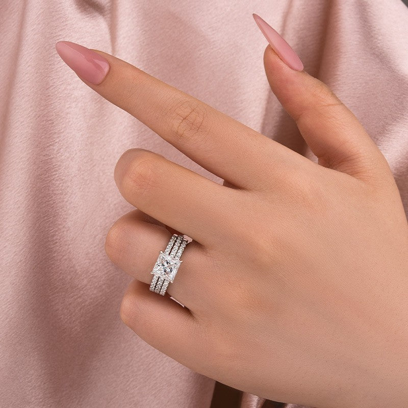 2.0Ct Princess Cut Pavé White Gold Moissanite Diamond Wedding Ring - louilyjewelry