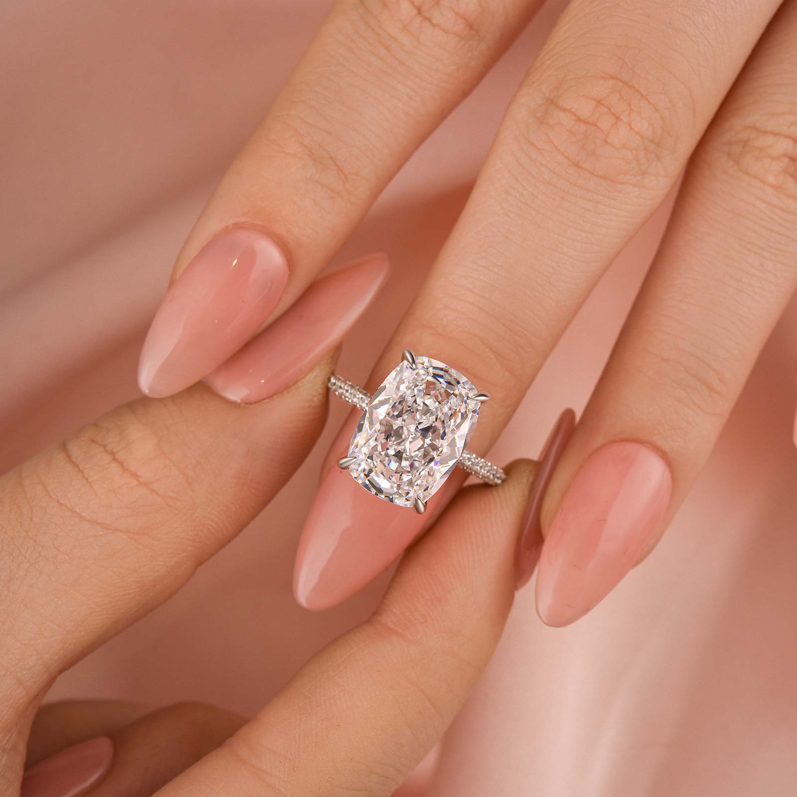 Louily Luxurious Elongated Cushion Cut Engagement Ring For Women In Sterling Silver - louilyjewelry