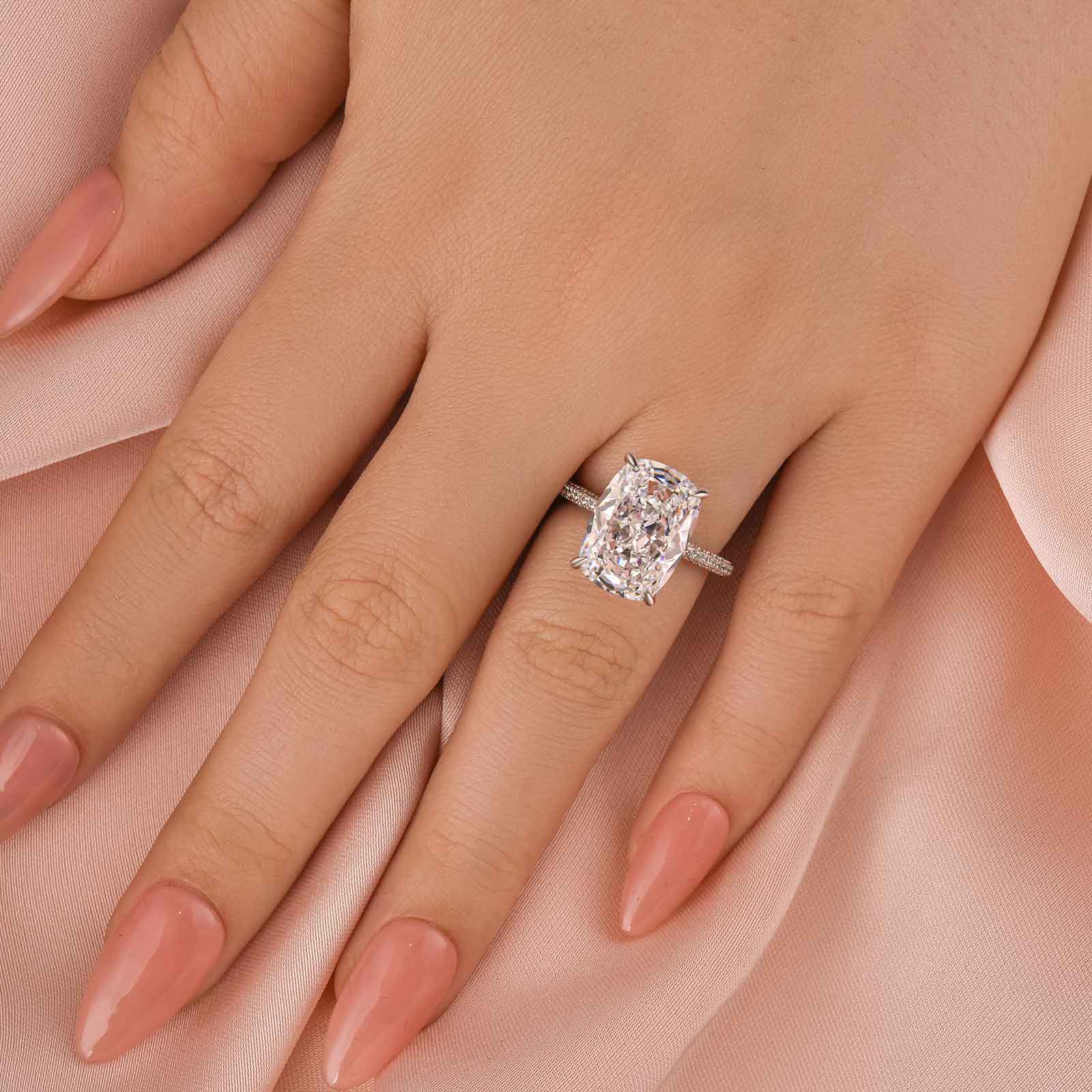 Louily Luxurious Elongated Cushion Cut Engagement Ring For Women In Sterling Silver - louilyjewelry