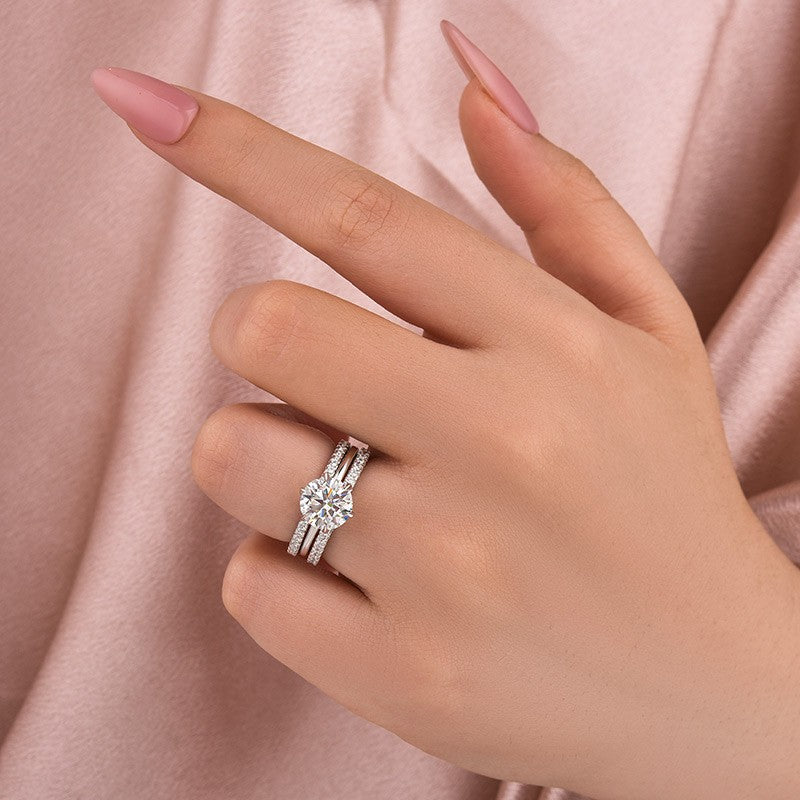 Solitaire 2.0 Ct Round Cut 3PC White Gold Moissanite Diamond Wedding Ring - louilyjewelry