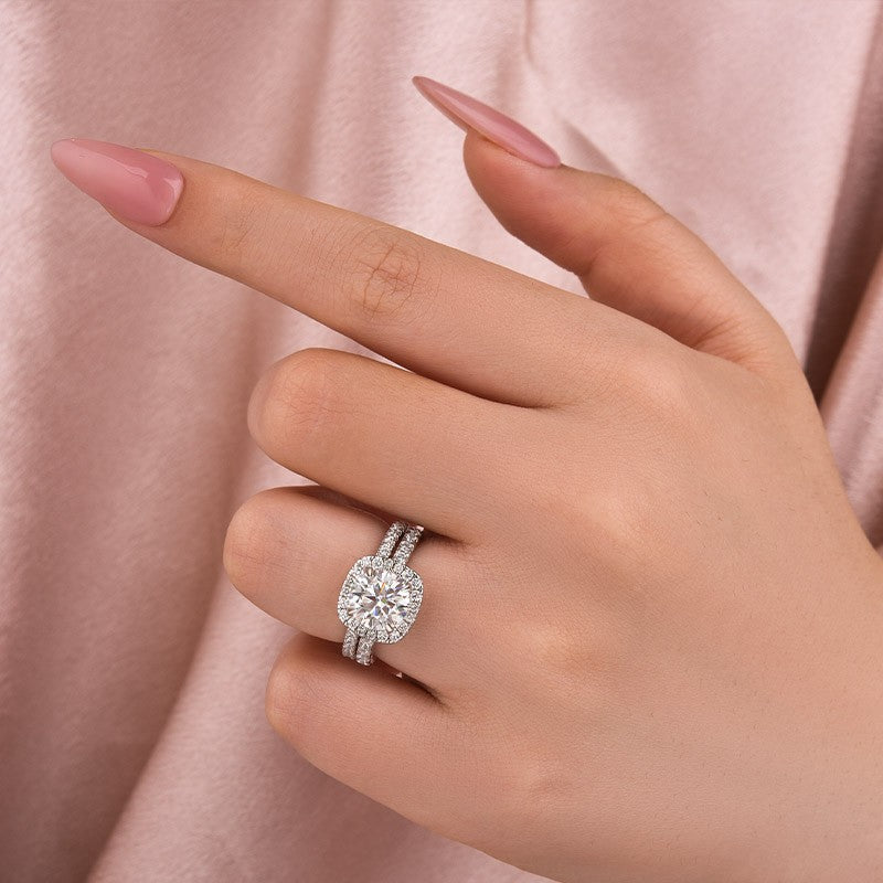 2.0Ct Halo Round Cut White Gold Moissanite Diamond Wedding Ring - louilyjewelry