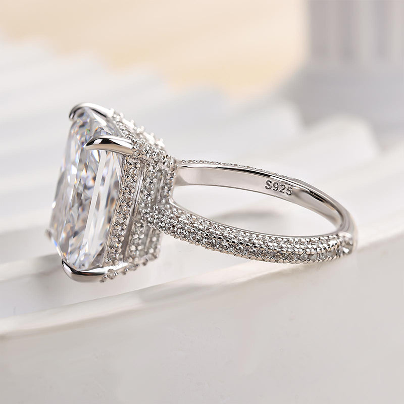 Louily Luxurious Elongated Radiant Cut Engagement Ring For Women In Sterling Silver - louilyjewelry