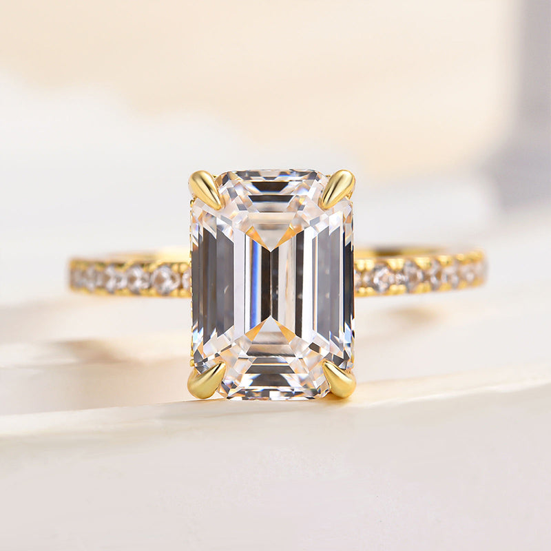 Louily Classic Emerald Cut Engagement Ring In Sterling Silver - louilyjewelry