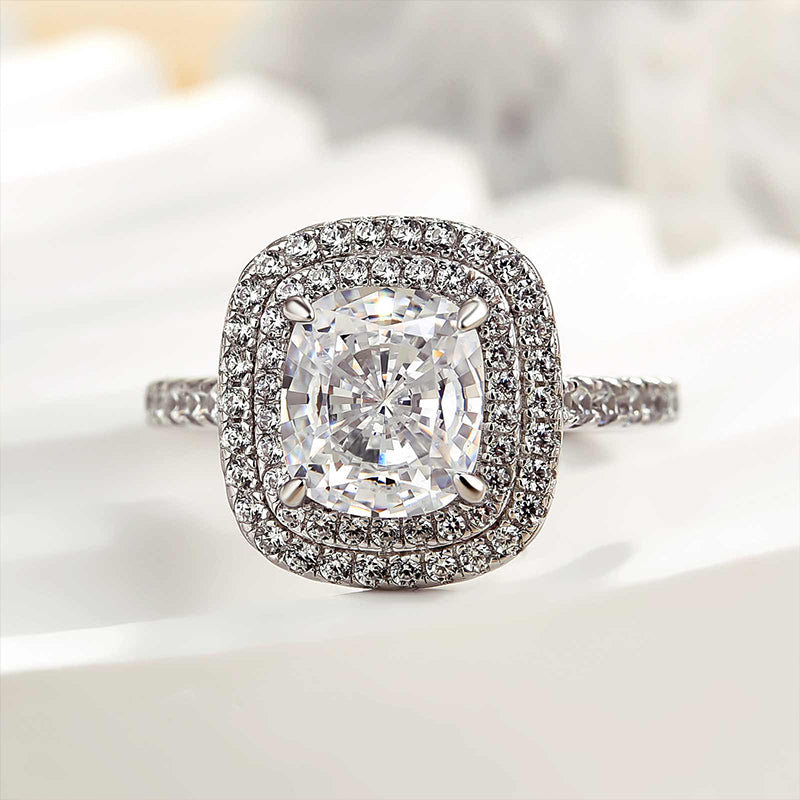 Louily Double Halo Cushion Cut Engagement Ring In Sterling Silver - louilyjewelry