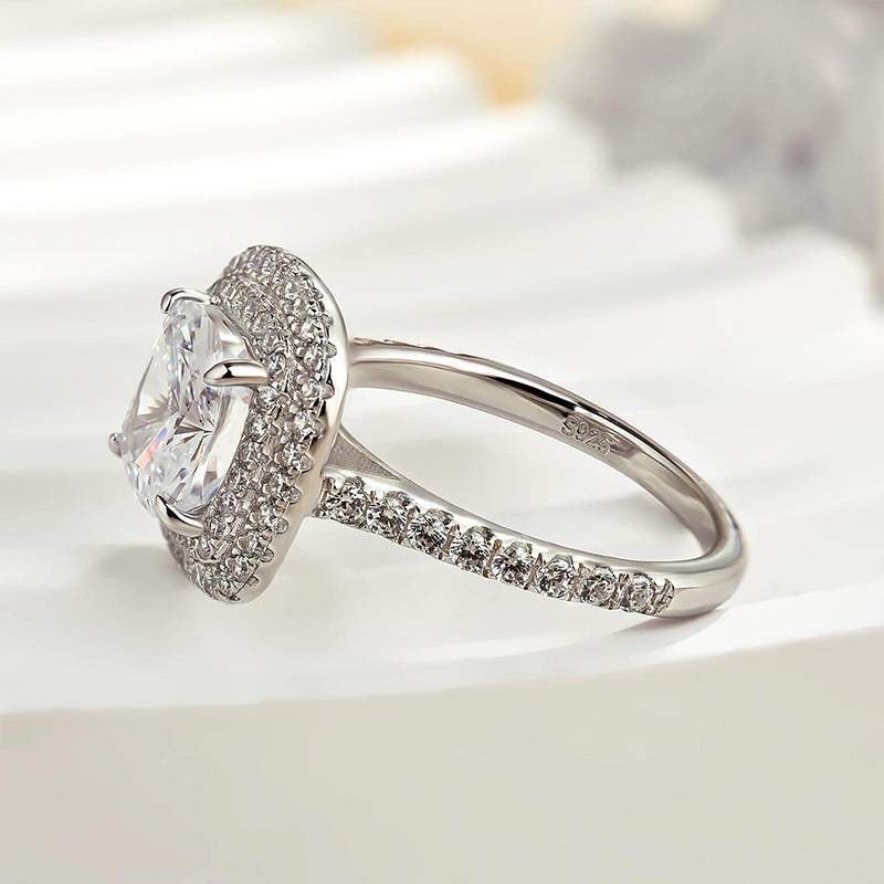 Louily Double Halo Cushion Cut Engagement Ring In Sterling Silver - louilyjewelry