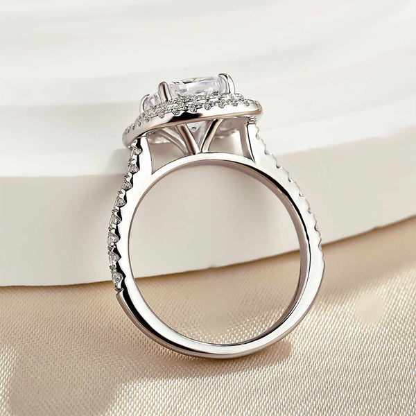 Louily Double Halo Cushion Cut Engagement Ring In Sterling Silver