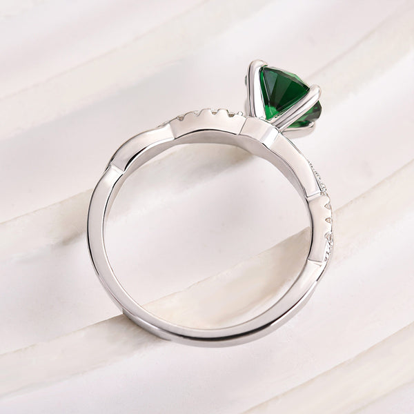 Louily Twist Round Cut Emerald Green Engagement Ring In Sterling Silver