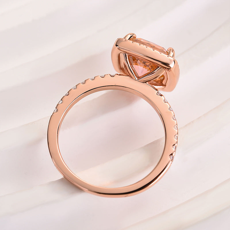 Louily Rose Gold Cushion Cut Synthetic Morganite Halo Engagement Ring - louilyjewelry