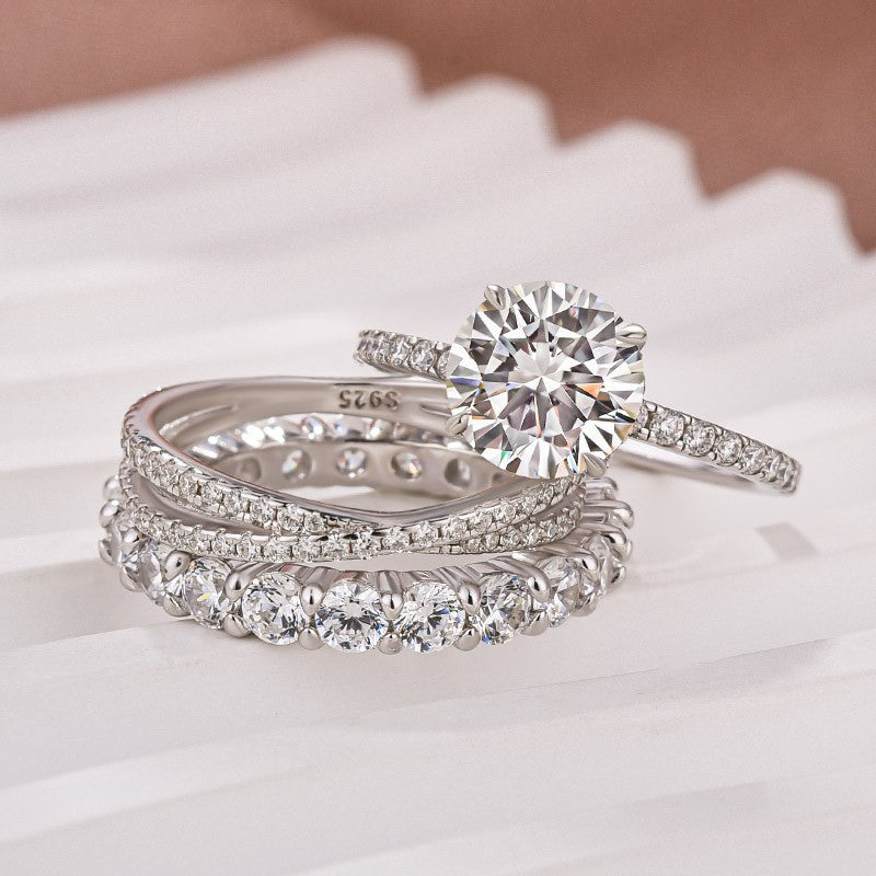 2.0Ct Round Cut Moissanite Diamond Wedding Ring with Twist Bands - louilyjewelry