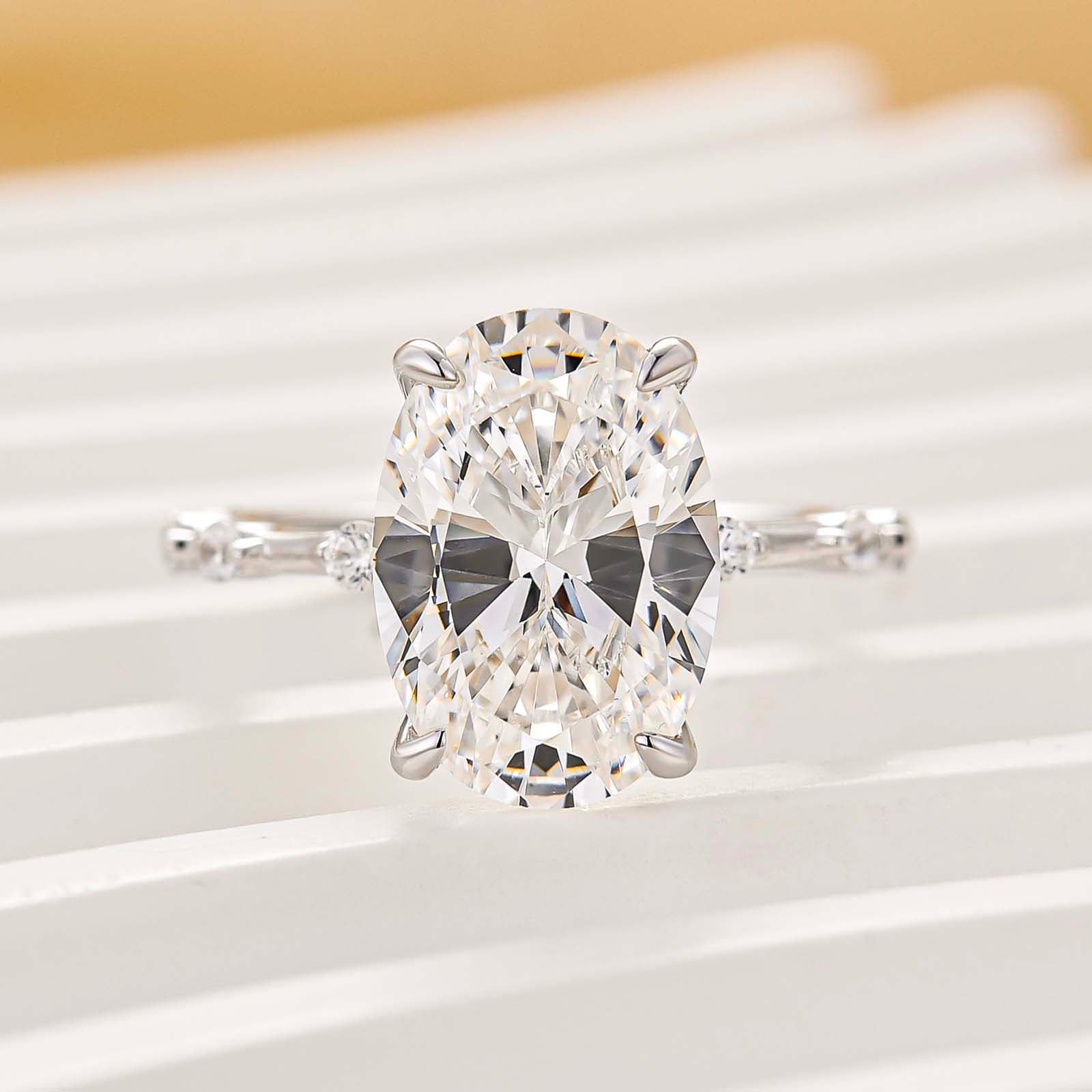 S925 5.5Ct Oval Cut Side Stone Everyday Wearable Engagement Ring In Sterling Silver