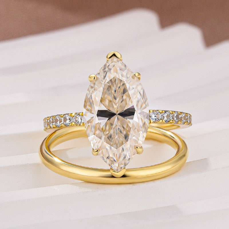 4.0Ct Marquise Cut Yellow Gold Moissanite Diamond Wedding Ring Set - louilyjewelry