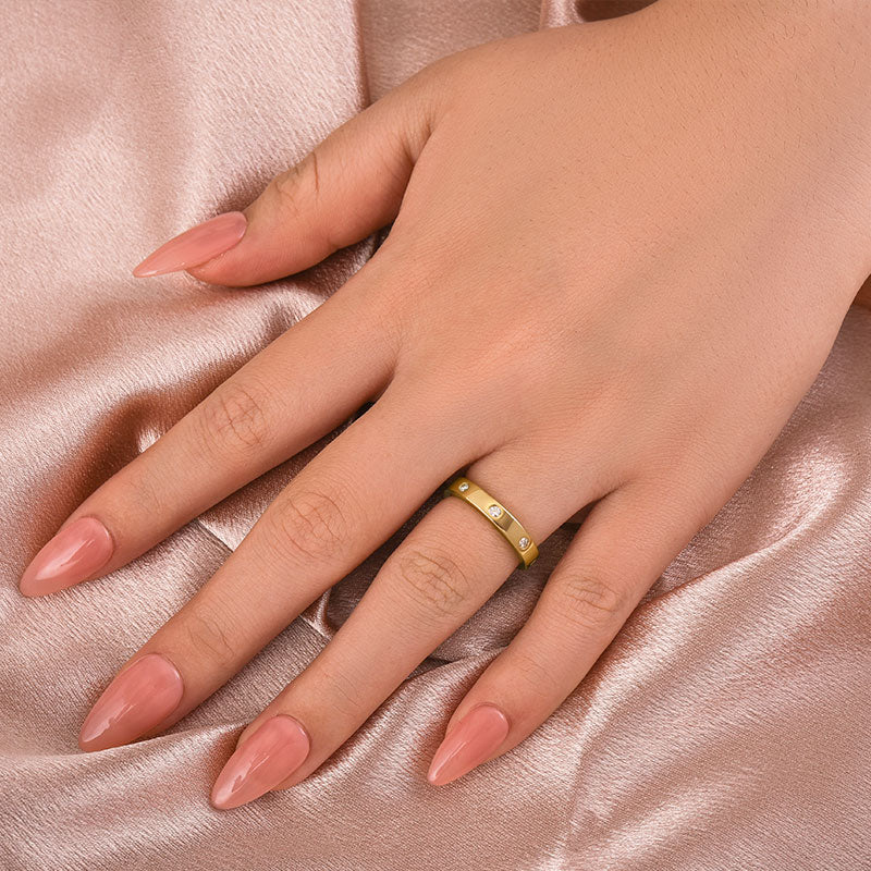 Louily Moissanite Round Cut Yellow Gold Wide Wedding Band - louilyjewelry