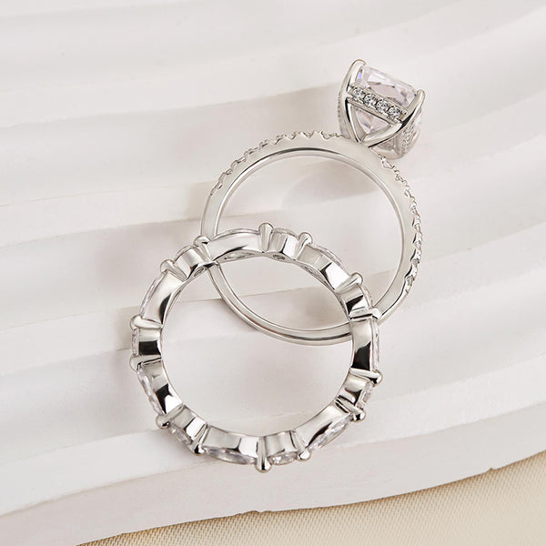 Louily Sparkle Radiant Cut Wedding Ring Set In Sterling Silver