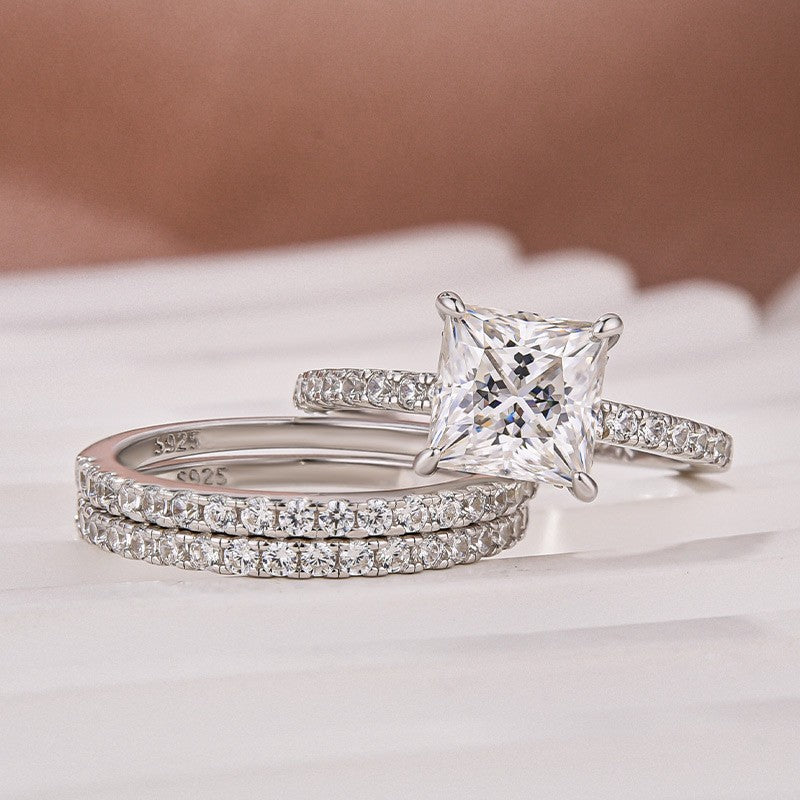 2.0Ct Princess Cut Pavé White Gold Moissanite Diamond Wedding Ring - louilyjewelry