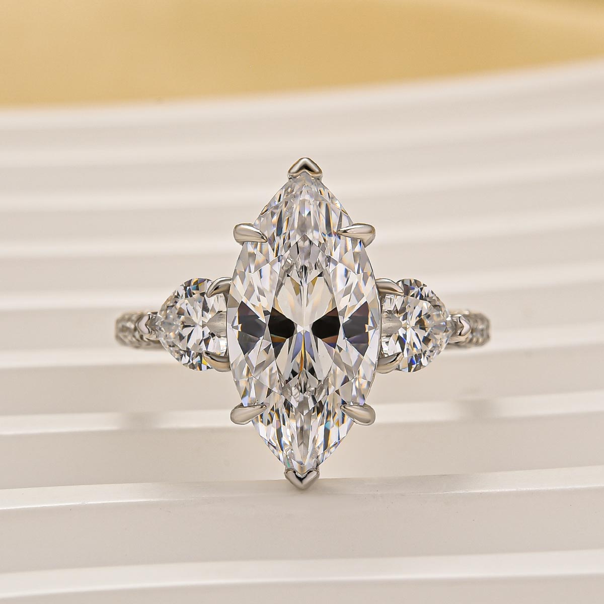 4.0Ct Marquise Cut Three Stone Engagement Ring In Sterling Silver