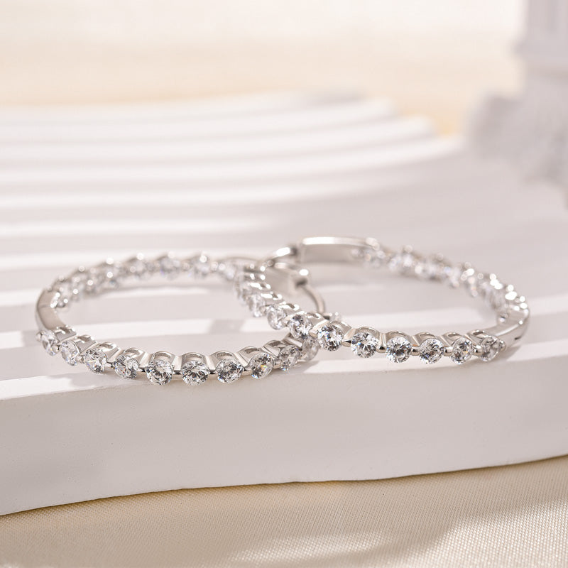 Sparkle Round Cut Women's Hoop Earrings In Sterling Silver - louilyjewelry