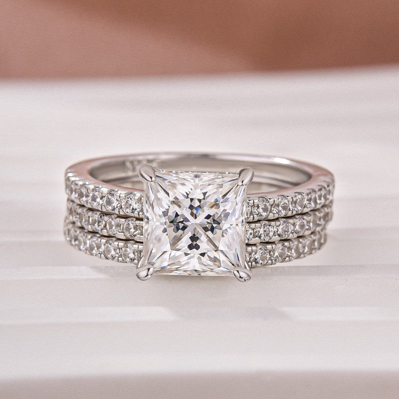 2.0Ct Princess Cut Pavé White Gold Moissanite Diamond Wedding Ring - louilyjewelry