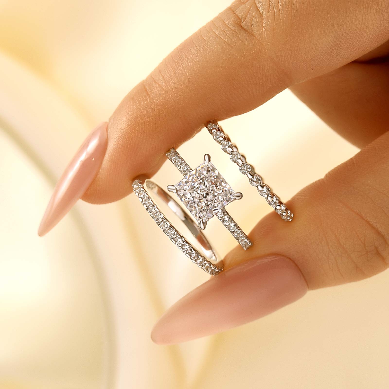 3PC 2.0Ct Princess Cut Engagement Ring With Classic Wedding Band Wedding Ring Set For Women