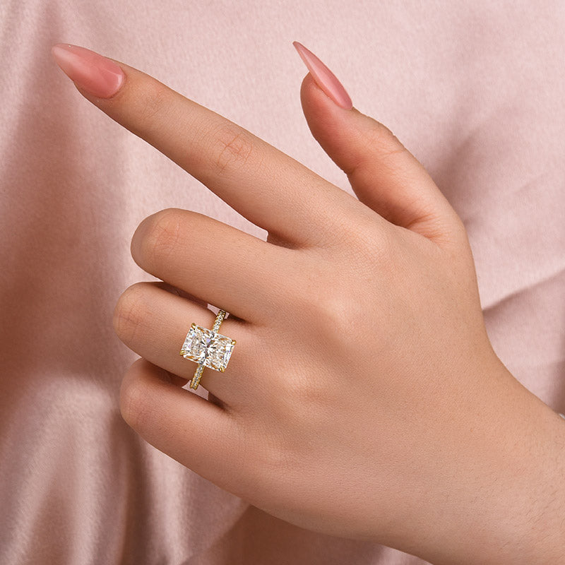 Louily Enchanting Moissanite 4.5 Carat Yellow Gold Radiant Cut Engagement Ring - louilyjewelry