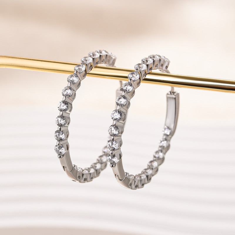 Sparkle Round Cut Women's Hoop Earrings In Sterling Silver - louilyjewelry