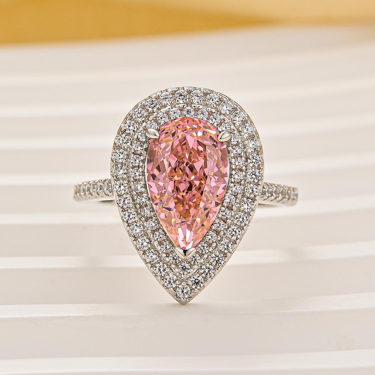 3.5 Carat Double Halo Pear Cut Engagement Ring Travel Ring