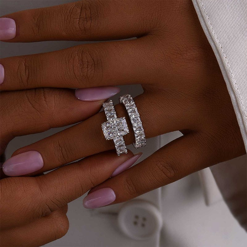 3.5Ct Luxe Radiant Cut Engagement Ring Travel Ring With Radiant Cut Wedding Band - louilyjewelry