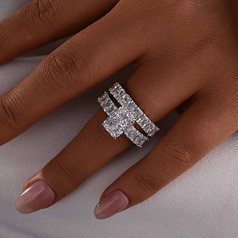 3.5Ct Luxe Radiant Cut Engagement Ring Travel Ring With Radiant Cut Wedding Band - louilyjewelry