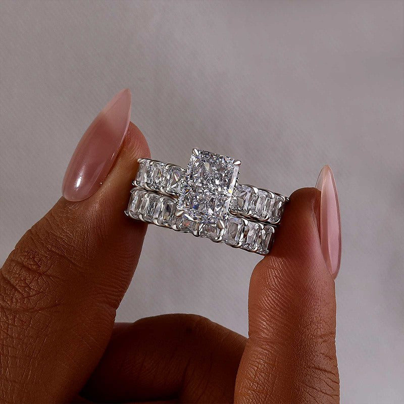 3.5Ct Luxe Radiant Cut Engagement Ring Travel Ring With Radiant Cut Wedding Band - louilyjewelry