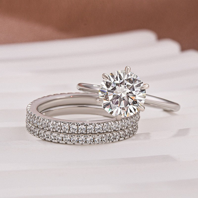 Solitaire 2.0 Ct Round Cut 3PC White Gold Moissanite Diamond Wedding Ring - louilyjewelry