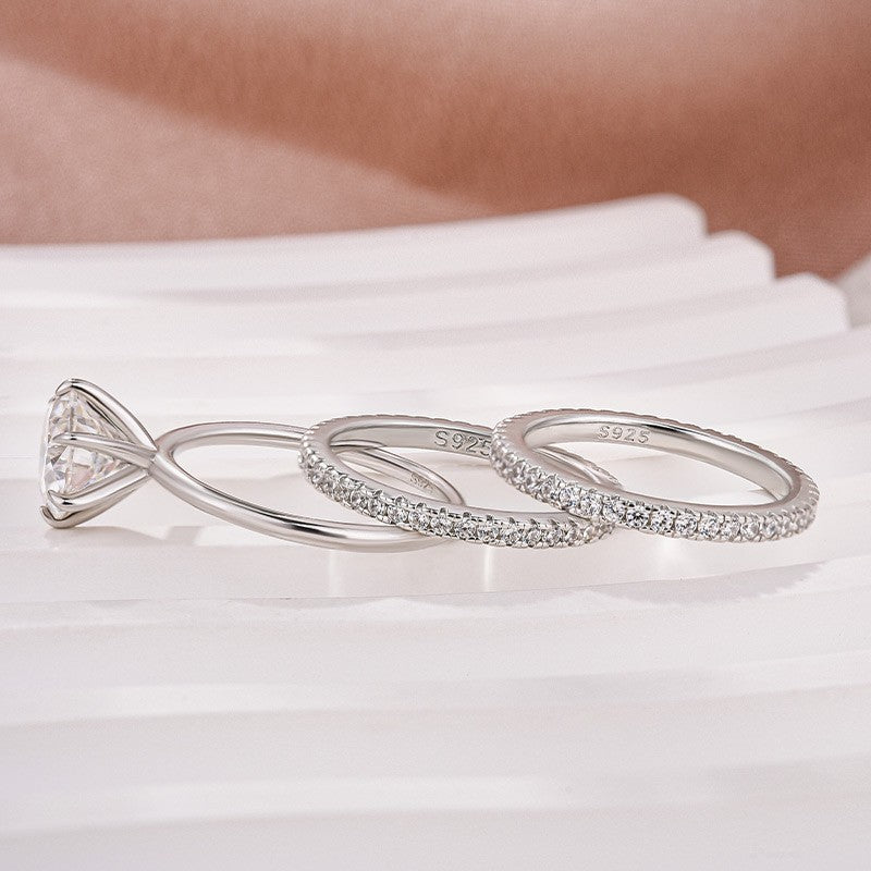 Solitaire 2.0 Ct Round Cut 3PC White Gold Moissanite Diamond Wedding Ring - louilyjewelry