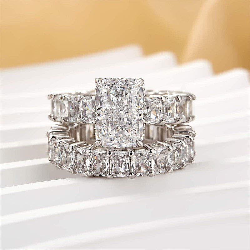 3.5Ct Luxe Radiant Cut Engagement Ring Travel Ring With Radiant Cut Wedding Band - louilyjewelry