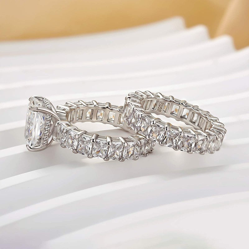 3.5Ct Luxe Radiant Cut Engagement Ring Travel Ring With Radiant Cut Wedding Band - louilyjewelry