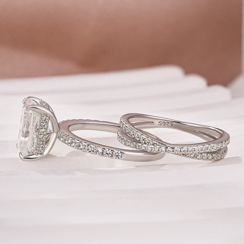 3.5Ct Radiant Cut White Gold Moissanite Diamond Wedding Ring with Criss Cross Band - louilyjewelry