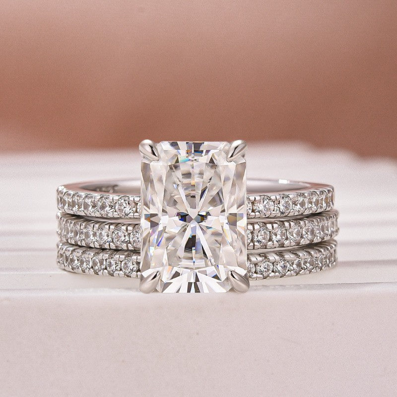 3.5Ct Radiant Cut 3PC White Gold Moissanite Diamond Wedding Ring - louilyjewelry