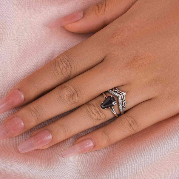 Louily Unique Split Shank Spider Design Coffin Cut Wedding Ring Set