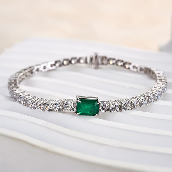 Louily Elegant Emerald Cut Bracelet for Women In Sterling Silver