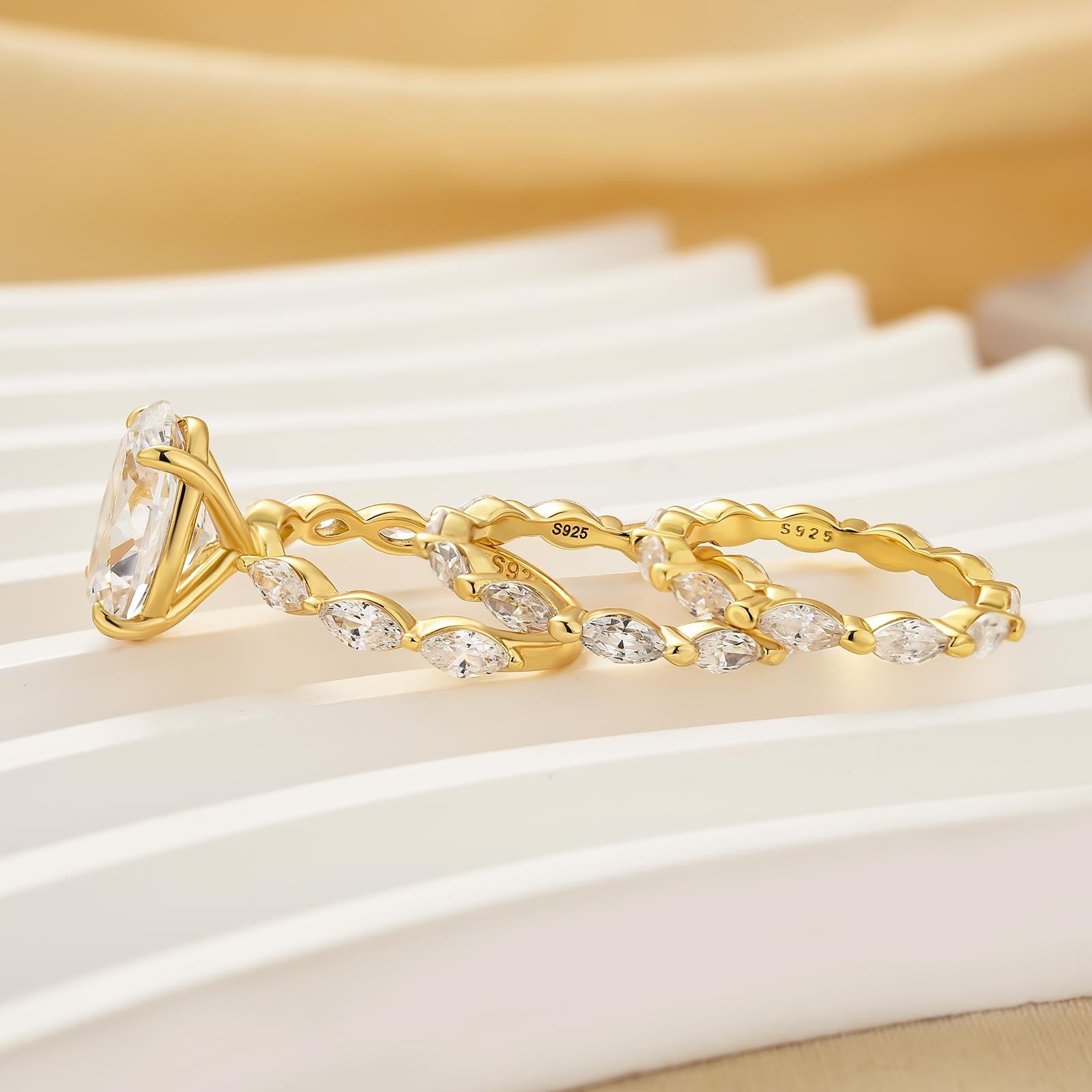 Louily Unique 4.5Ct Oval&Marquise Cut 3PC Wedding Ring Set In Sterling Silver