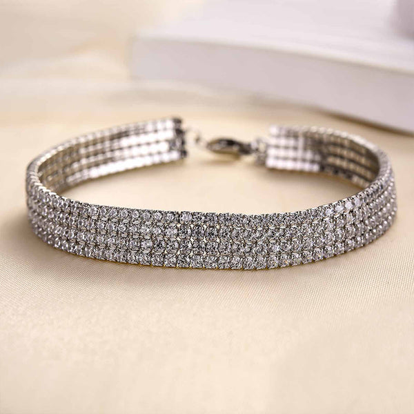 Louily Luxury Four Rows Roud Cut Bracelet For Women In Sterling Silver