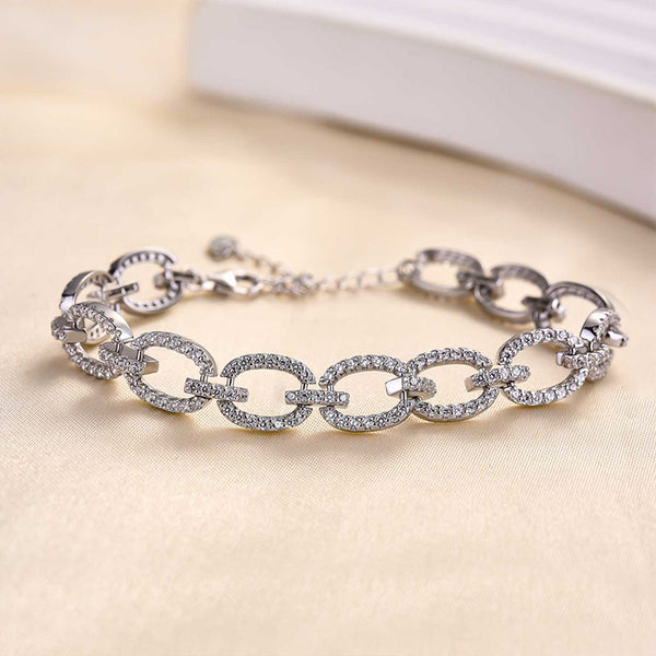 Louily Fashion Design Round Cut Bracelet For Women  In Sterling Silver