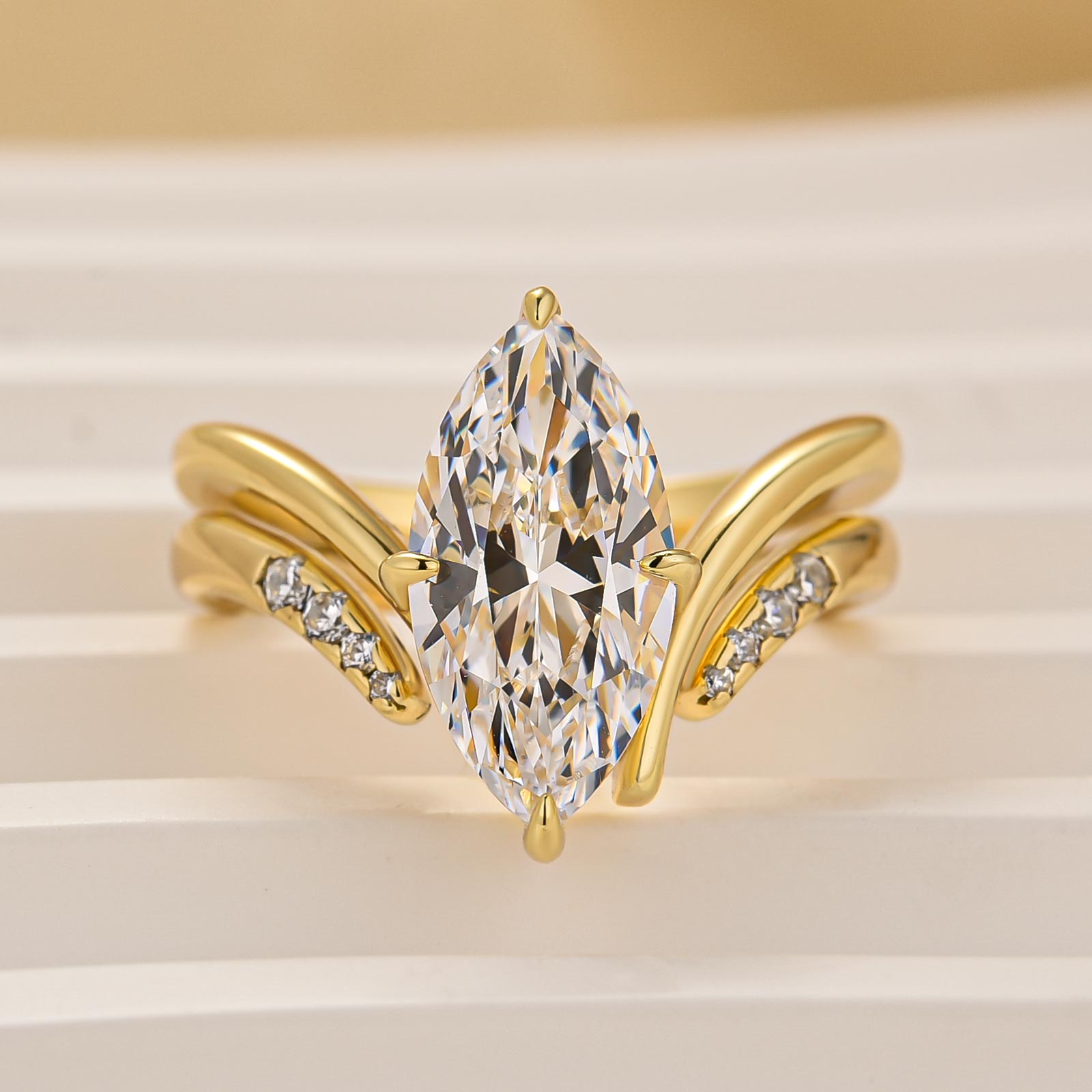 Unique 3.0Ct Marquise Cut Insert Wedding Ring Set For Women In Sterling Silver