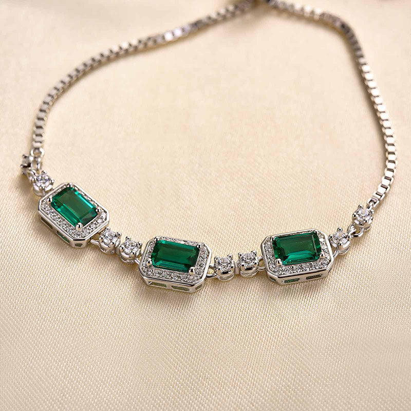 Louily Luxury Emerald Cut Emerald Green Bracelet for Women In Sterling Silver - louilyjewelry